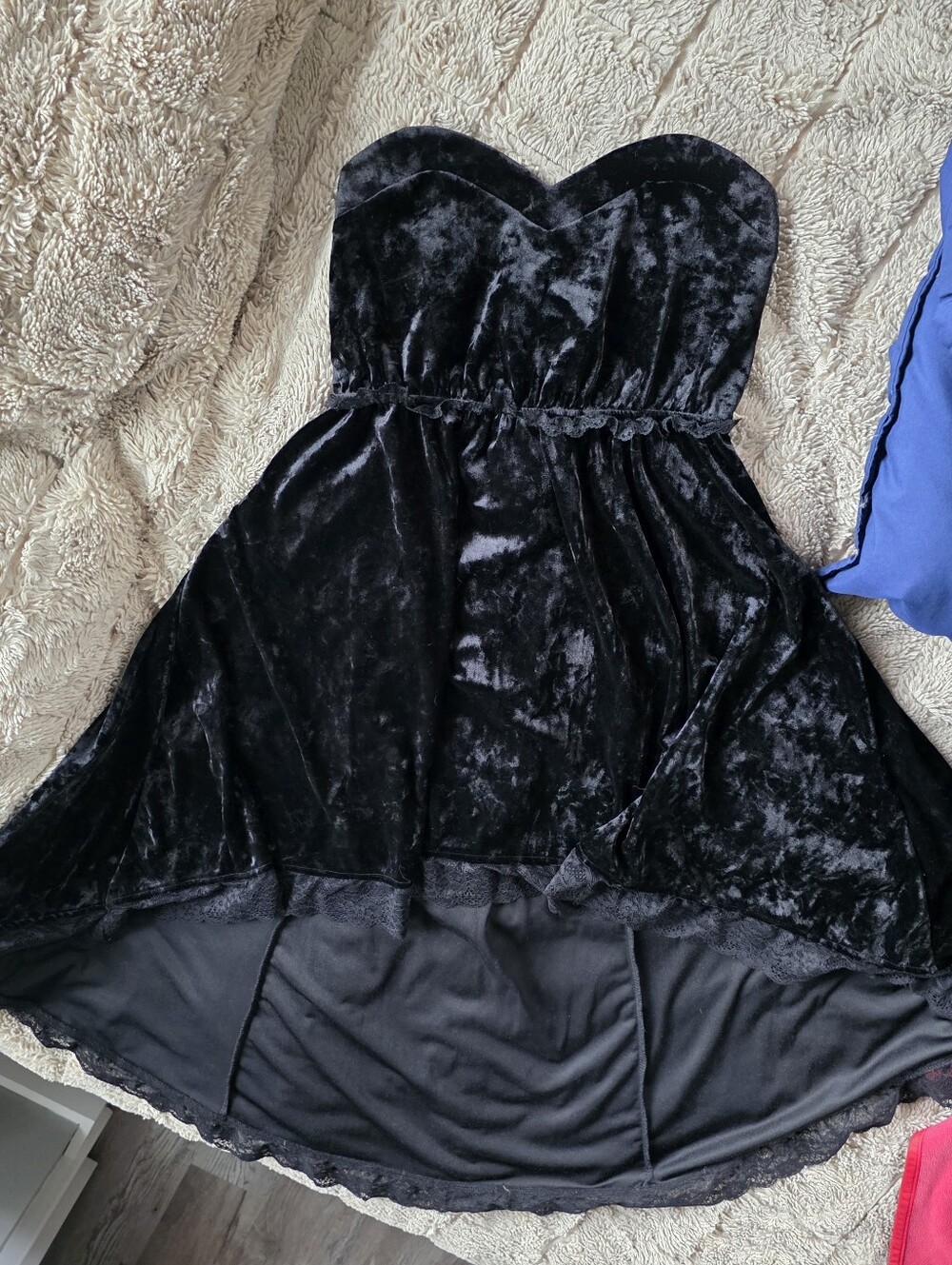 Black Velvet Lace-Trim Dress/Coverup